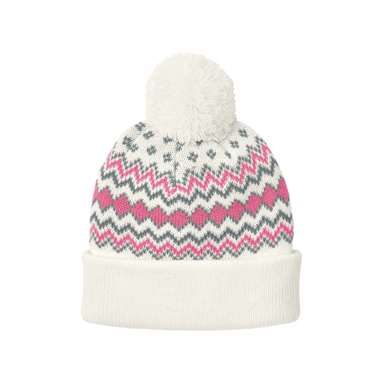 Port Authority Alpine Pom Beanie C991 - Marshmallow/Awareness Pink/Gusty Grey
