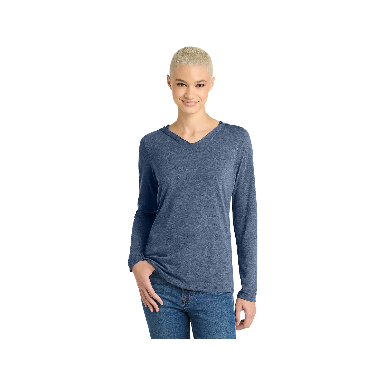 District Made Ladies Perfect Tri Long Sleeve Hoodie - Navy Frost