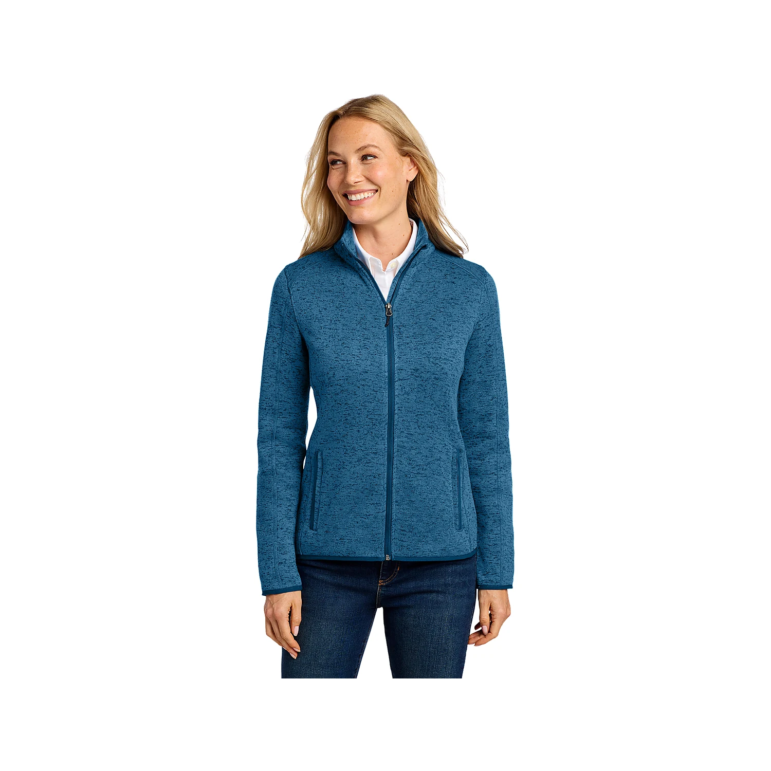 Port Authority Ladies Sweater Fleece Jacket - Med Blue Hthr