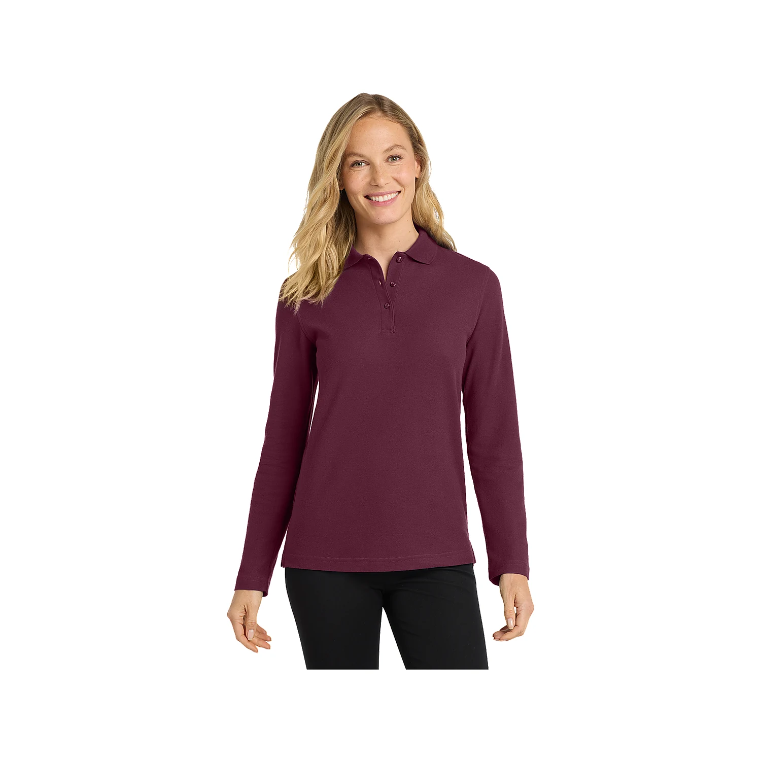 Port Authority Ladies Long Sleeve Silk Touch Polo - Burgundy