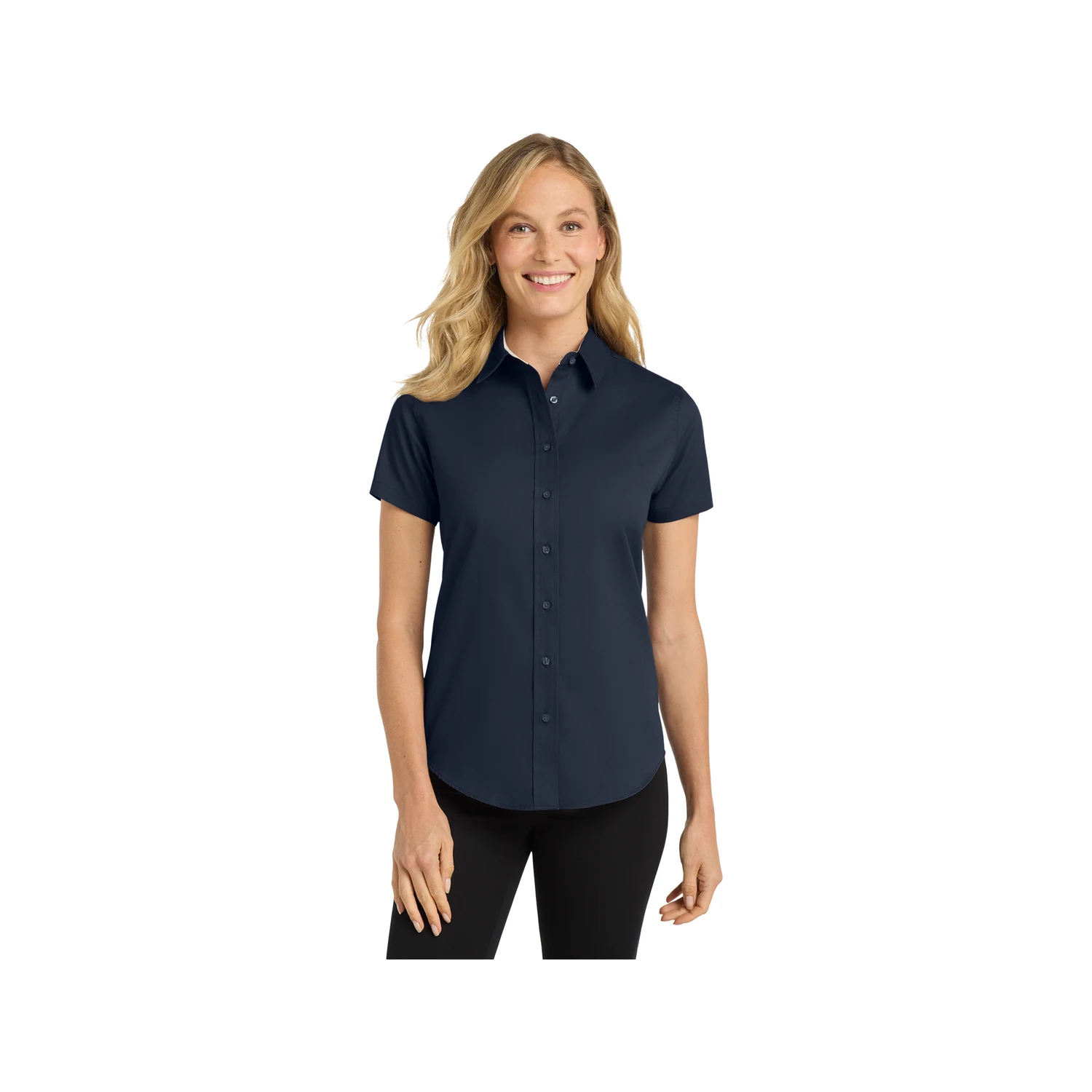 Port Authority Ladies Short Sleeve Easy Care Shirt - - Navy Lt Stone -