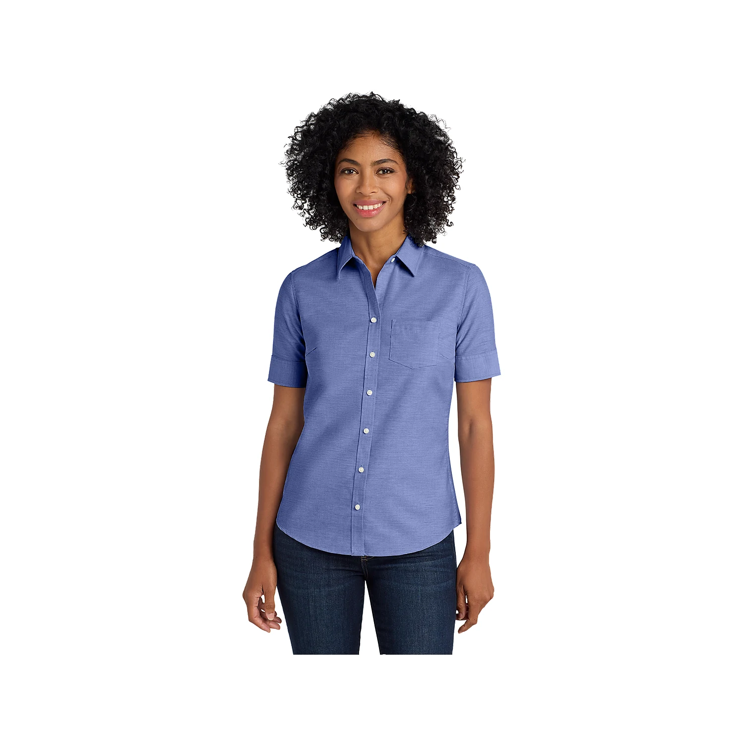 Port Authority Ladies Short Sleeve SuperPro Oxford Shirt - Navy