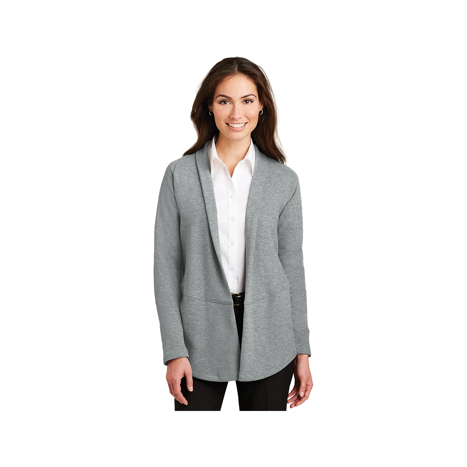 Port Authority Women's Interlock Cardigan L807 - Medium Heather Grey/ Charcoal Heather
