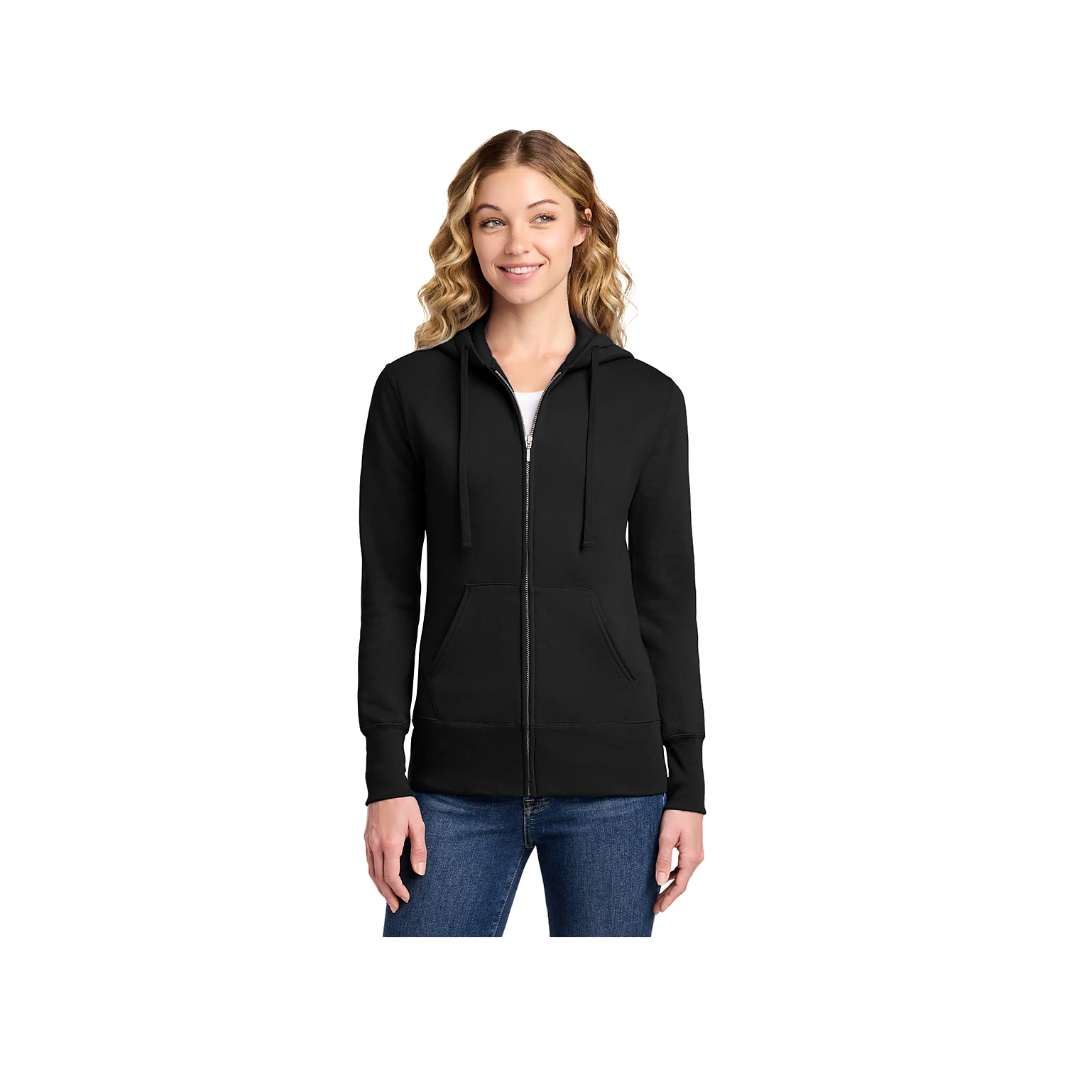 Port & Company Ladies Classic Full-Zip Hooded Sweatshirt - Jet Black