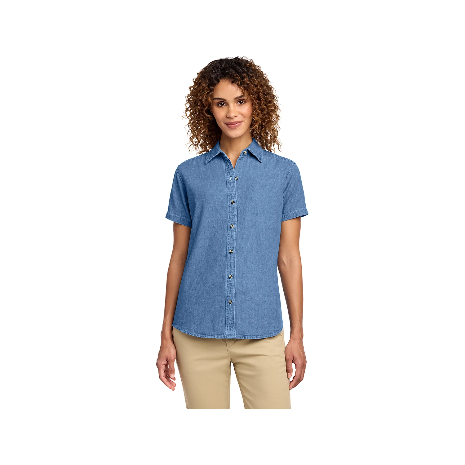 Port & Company Ladies Short Sleeve Value Denim Shirt - Faded Blue