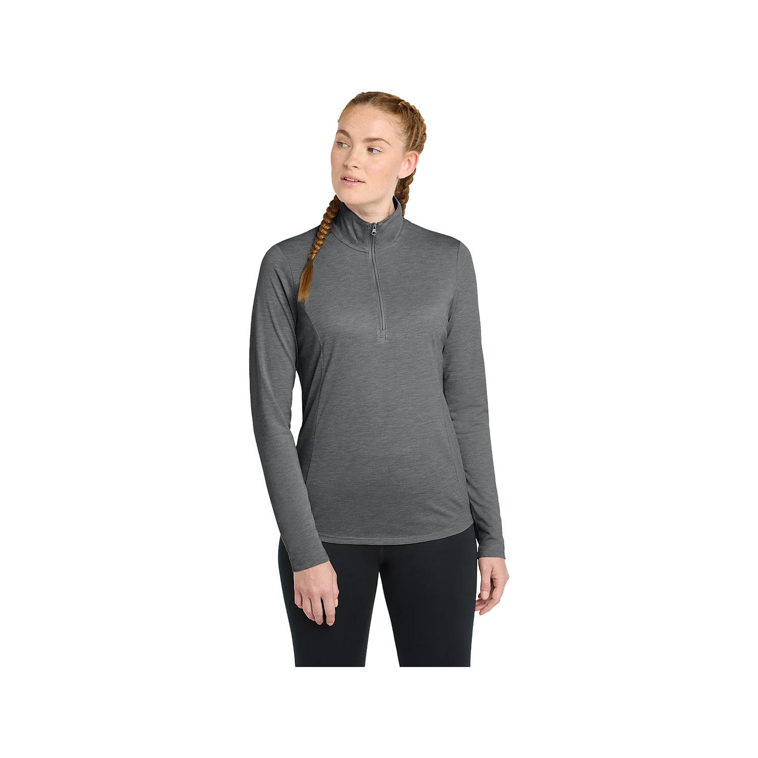 Sport-Tek Ladies PosiCharge Tri-Blend Wicking 1/4-Zip Pullover - Dark Grey Heather