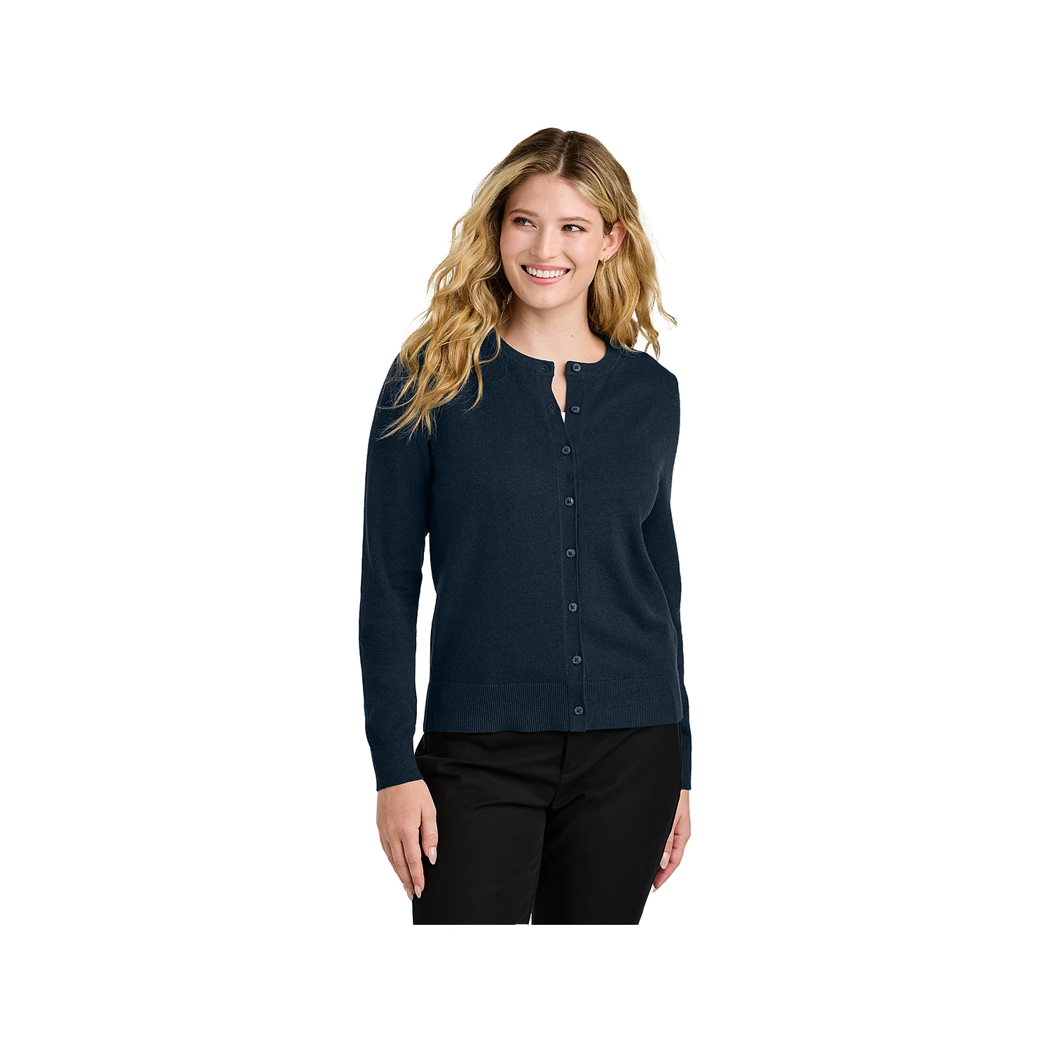 Port Authority® Women’s Easy Care Crewneck Cardigan Sweater - RiverBlNv
