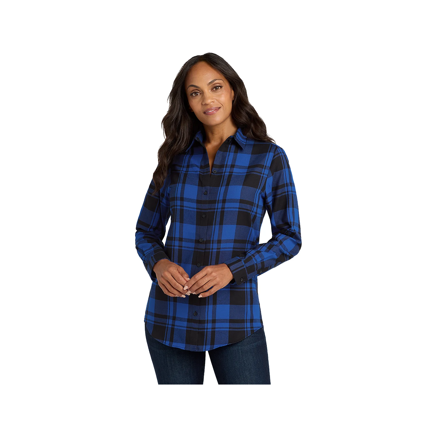 Port Authority Ladies Plaid Flannel Tunic - Royal Black