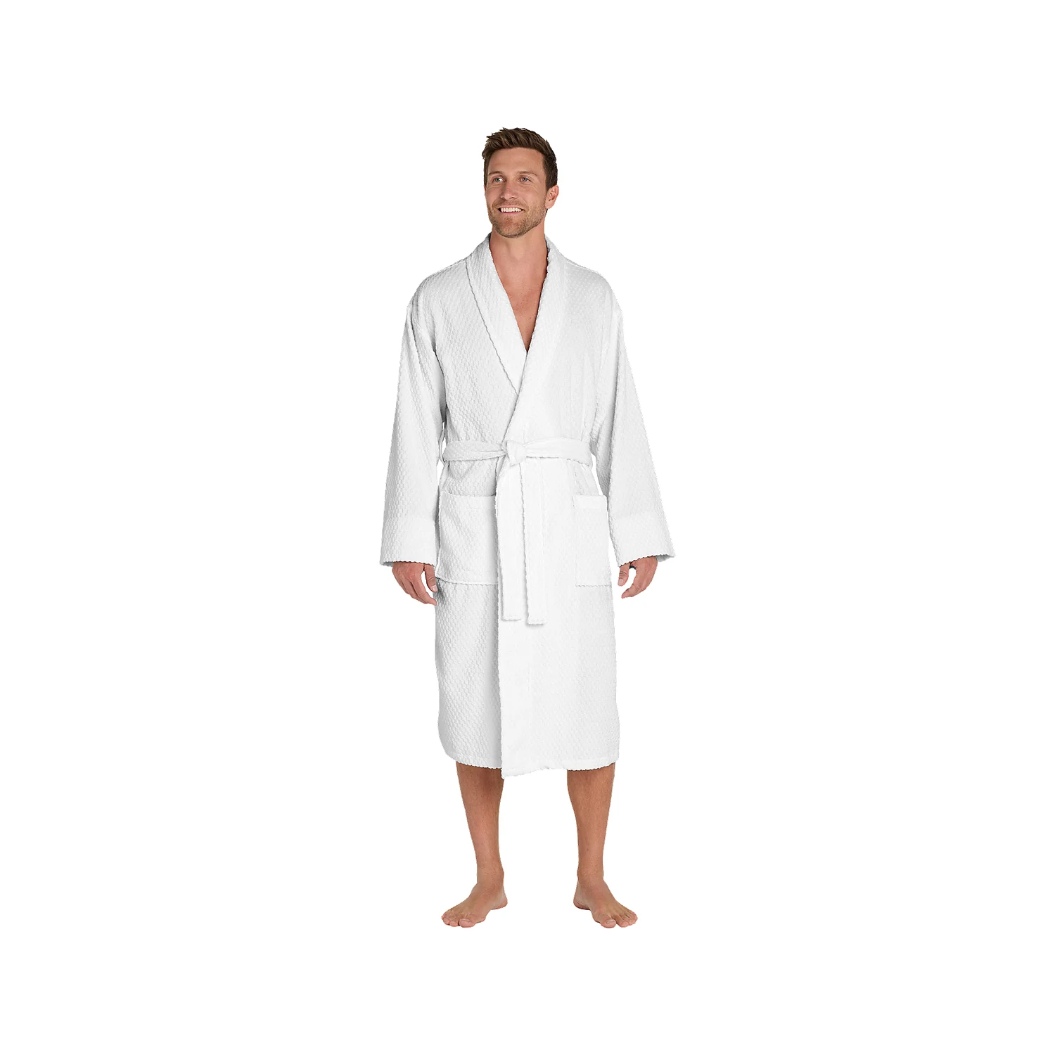 Port Authority Checkered Terry Shawl Collar Robe - White