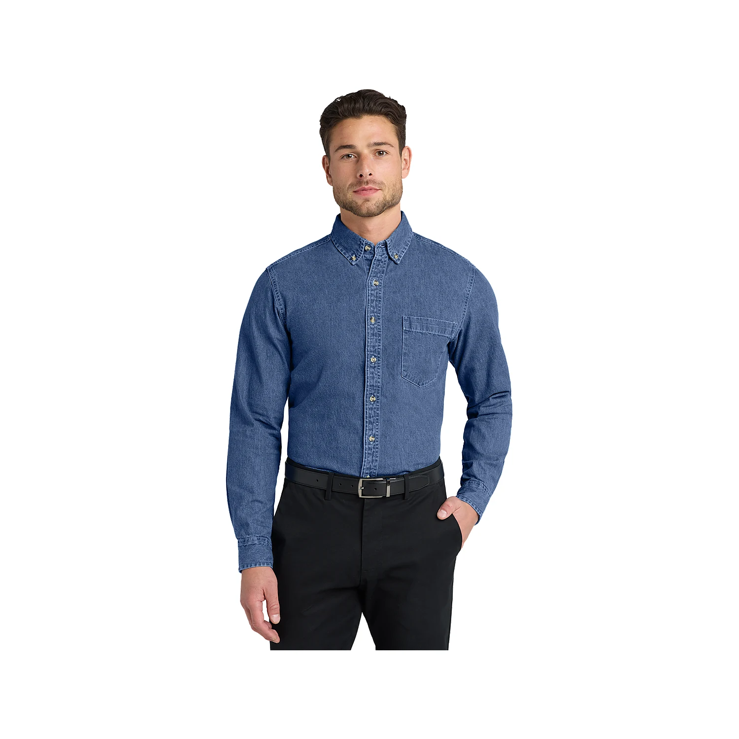 Port Authority® Heavyweight Denim Shirt - Dark Blue Stonewashed