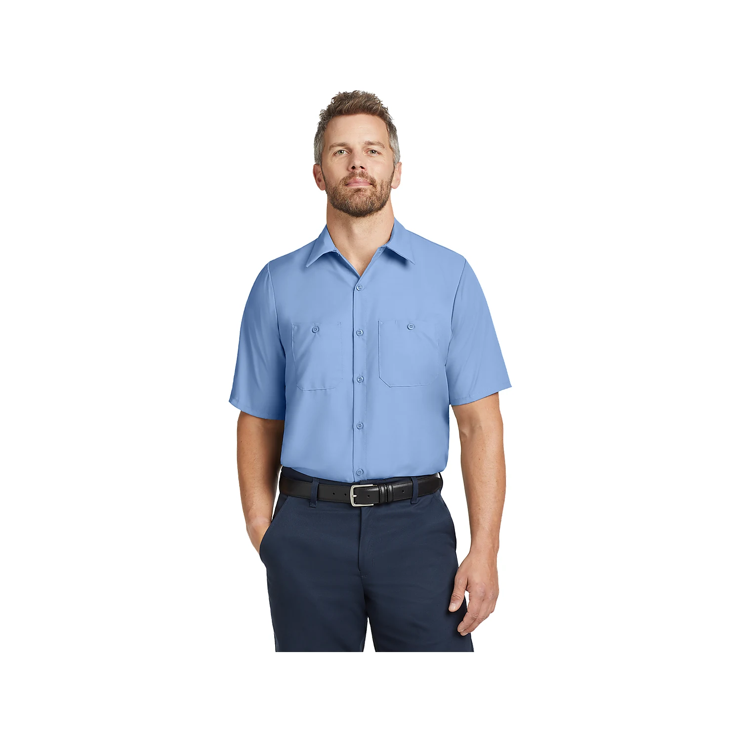 Red Kap Long Size, Short Sleeve Industrial Work Shirt - Light Blue