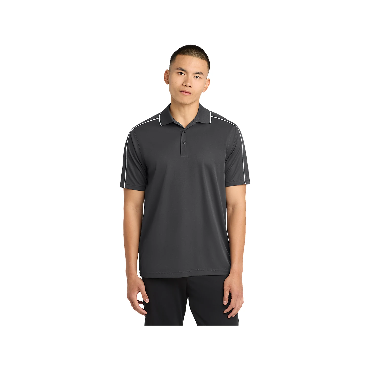 Sport-Tek Micropique Sport-Wick Piped Polo - Iron Grey White