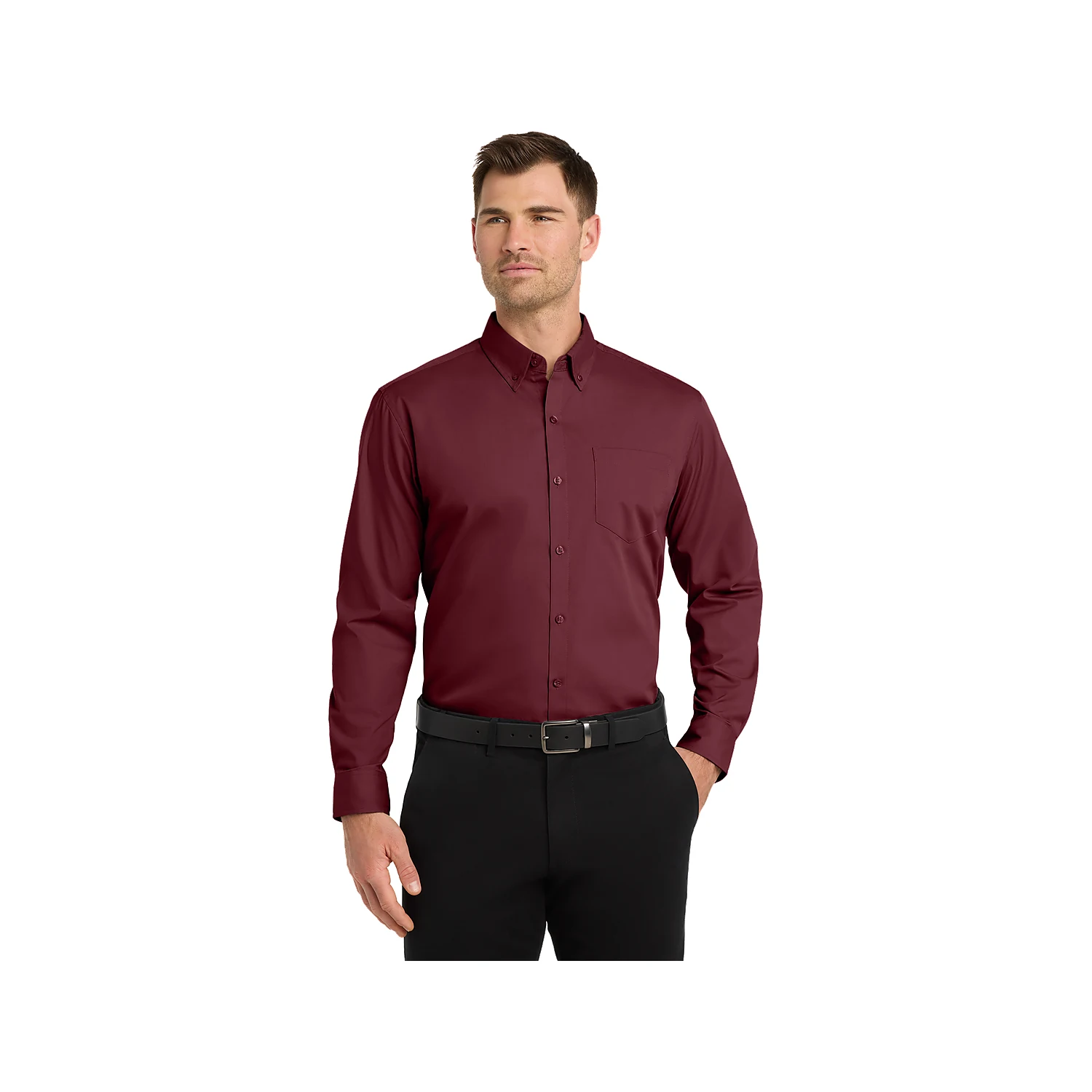 Port Authority Long Sleeve Carefree Poplin Shirt - Burgundy