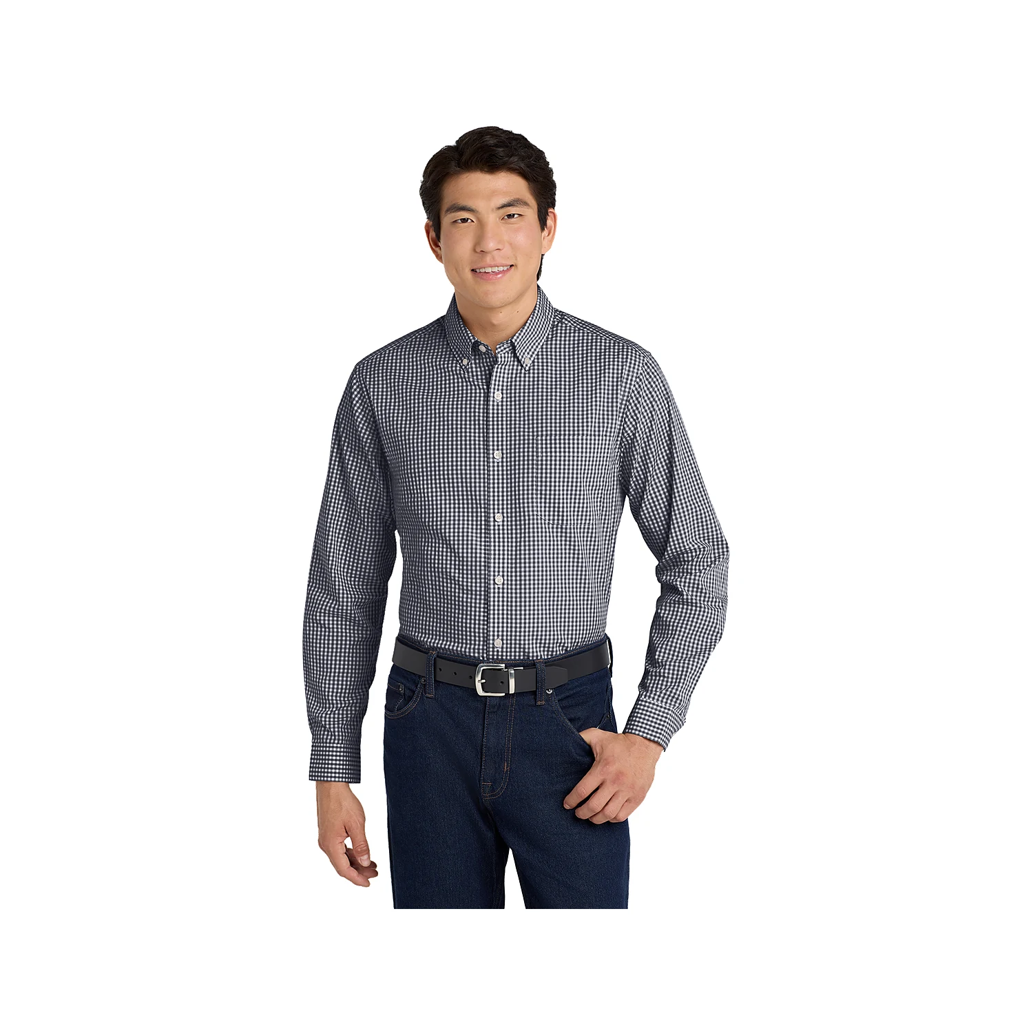 Broadcloth Gingham Easy Care Shirt - Black White