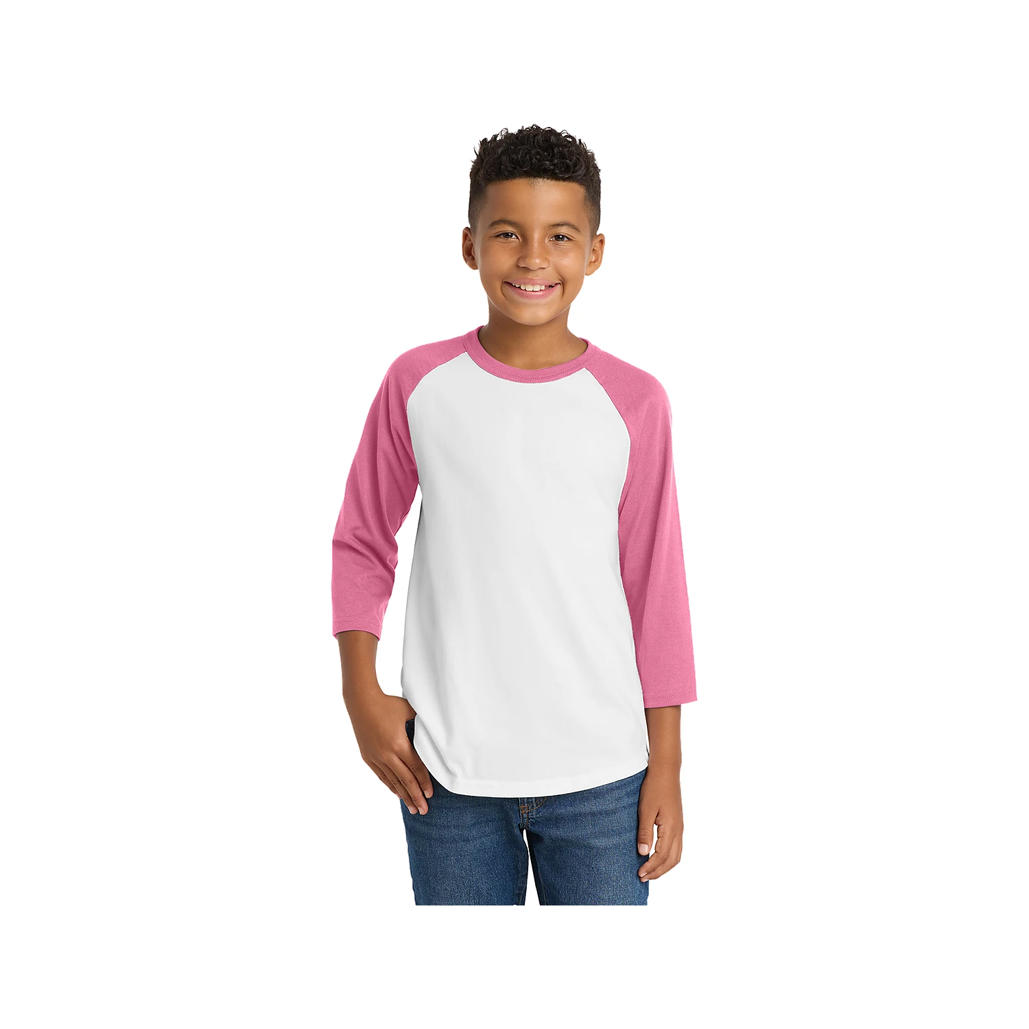 Sport-Tek Youth Colorblock Raglan Jersey - White Brt Pink